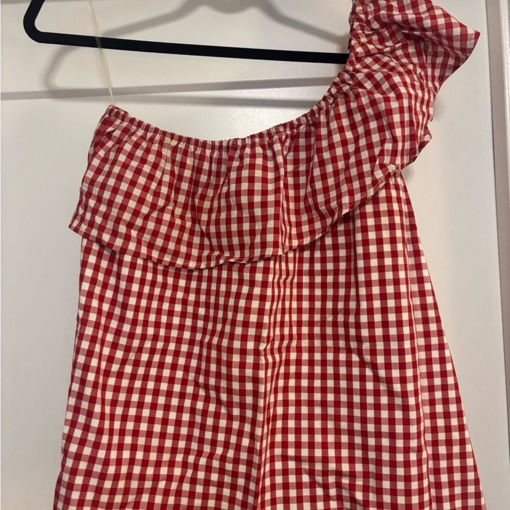 Lauren James Red Checkered One-Shoulder Top